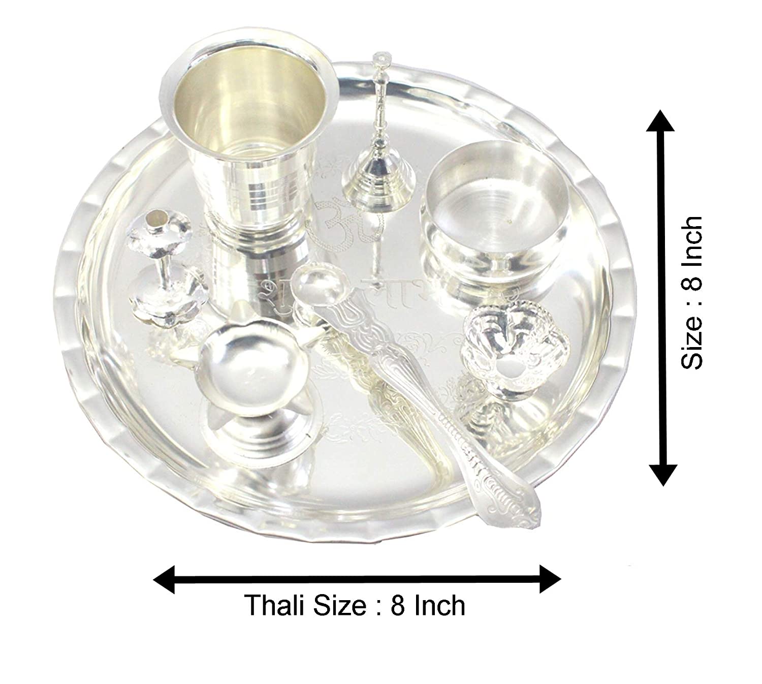 Bengalen Silver Plated Pooja Thali Set 8 Inch for Festival Ethnic Puja Thali for Diwali, Home, Temple, Office, Wedding Return Gift