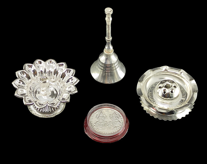 Bengalen Silver Plated Pooja Thali Set 7 Inch Daily Puja Decorative for Home Mandir Office Wedding Return Gift Items