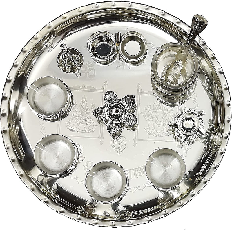 Bengalen Premium Silver Plated Pooja thali Set 12 Inch Festival Ethnic Puja Thali for Diwali, Home, Temple, Office, Wedding Gift