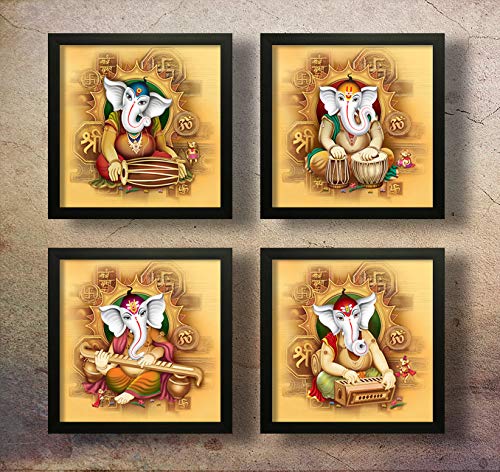 Nobility Ganesha Painting Set of 4 UV Textured Wall Art Ganesh Statues Idols for Home Wall Decor Gift Items