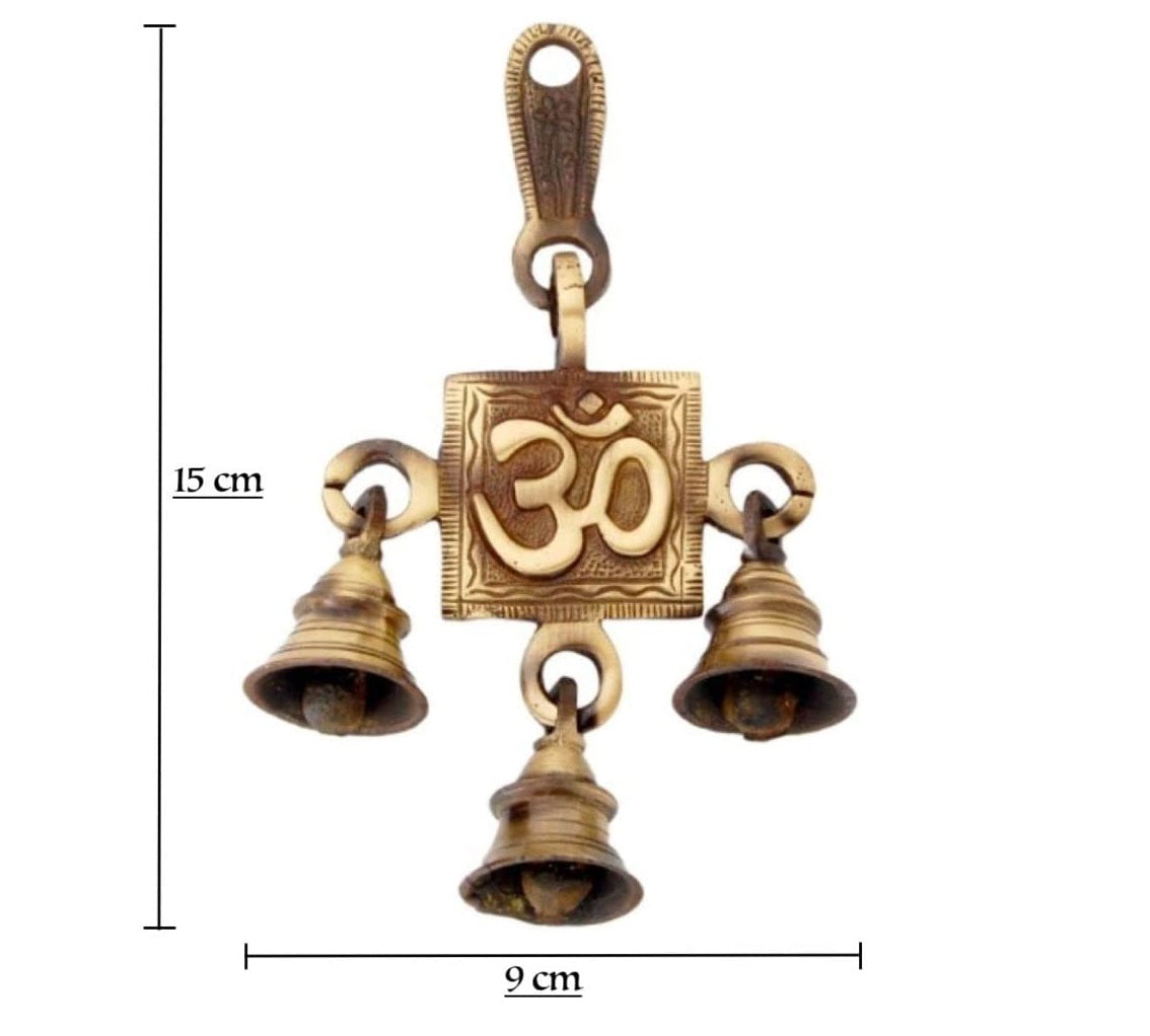 Bengalen Brass Om Design Bells Wall Hanging Idol Decorative Showpiece Antique Finish Wall Art Decor Statue