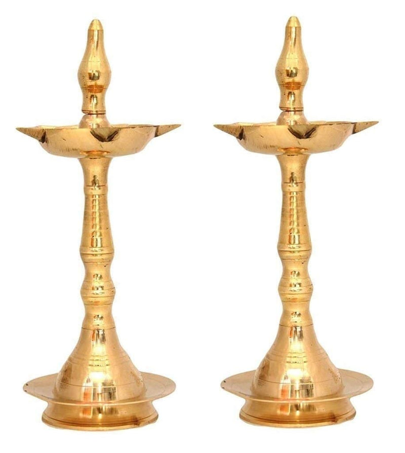 Bengalen Brass Kerala Diya Traditional Oil Lamp Samai Deepak Lamp Kutthu vilakku Panchmahal Deepam for Pooja Mandir Diwali Indian Wedding Return Gift Items Puja Set of 2