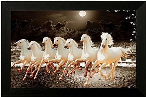 Nobility Seven Lucky Running Horses Painting Vastu Wall Art Decoration for Home, Living Room, Office, Gift for Friends or Family