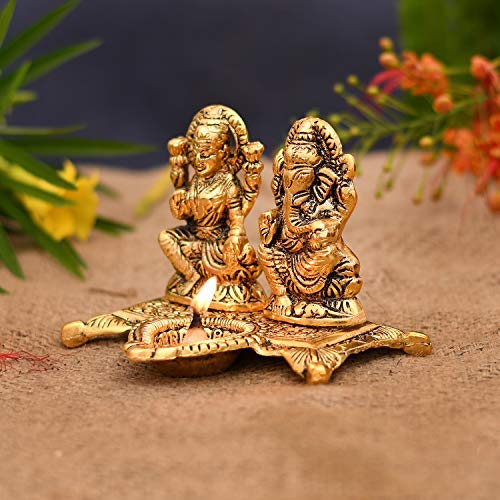 Bengalen Laxmi Ganesh Idol Showpiece Statue Diya Gift for Diwali, Home, Temple, Office, Mandir