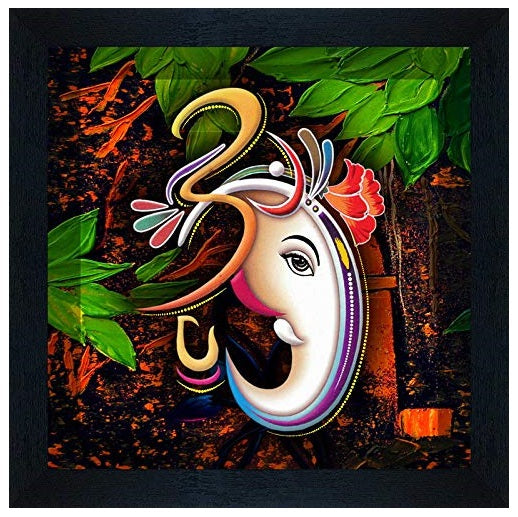 Nobility Ganesha Framed Painting - Special Effect Textured Wall Art Paintings - Size: 12 inch x 12 inch