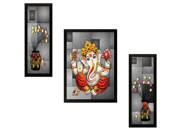 Nobility Ganesha Framed Painting Wall Art Statue Set of 03