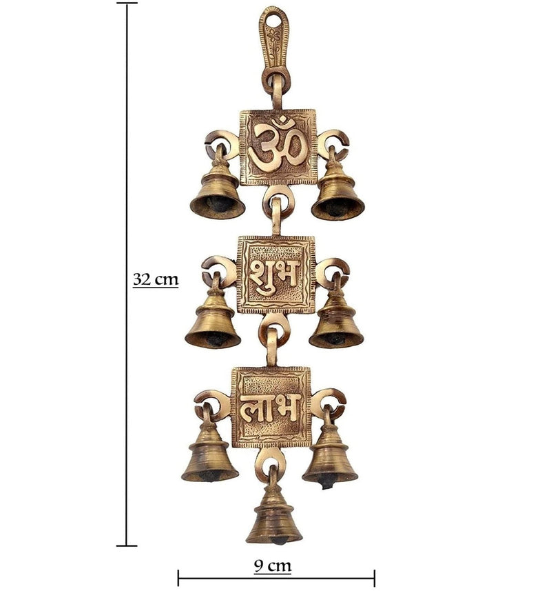 Bengalen Brass Om Subh Labh Bells Wall Hanging Idol Decorative Showpiece Antique Finish Wall Art Decor Statue