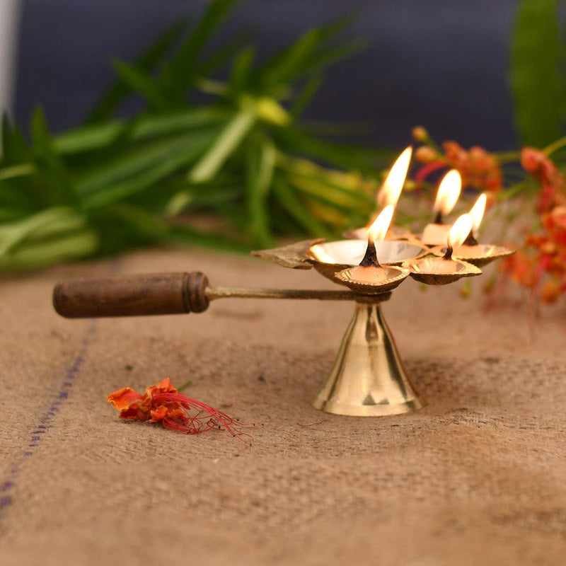 Bengalen Brass Panch Arti Diya for Pooja