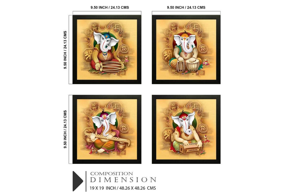 Nobility Ganesha Painting Set of 4 UV Textured Wall Art Ganesh Statues Idols for Home Wall Decor Gift Items