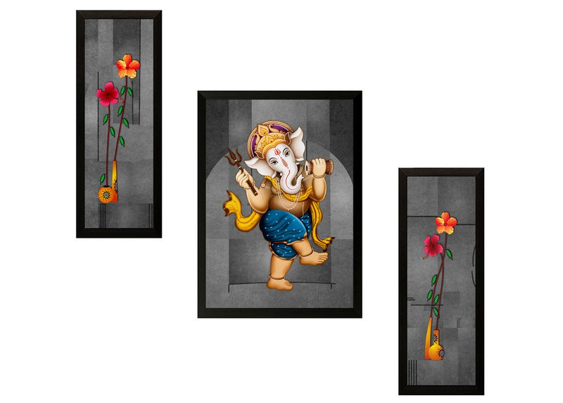 Nobility Ganesha Digital Reprint UV Textured Painting - Synthetic Wall Art - Size: 35 cm x 50 cm, Set of 3