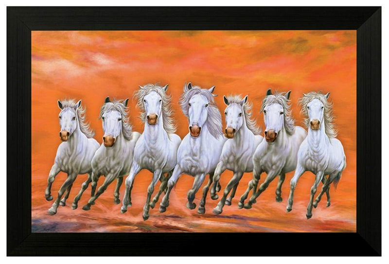 Nobility Seven Lucky Running Vastu Horses Painting made up in synthetic frame with UV textured print