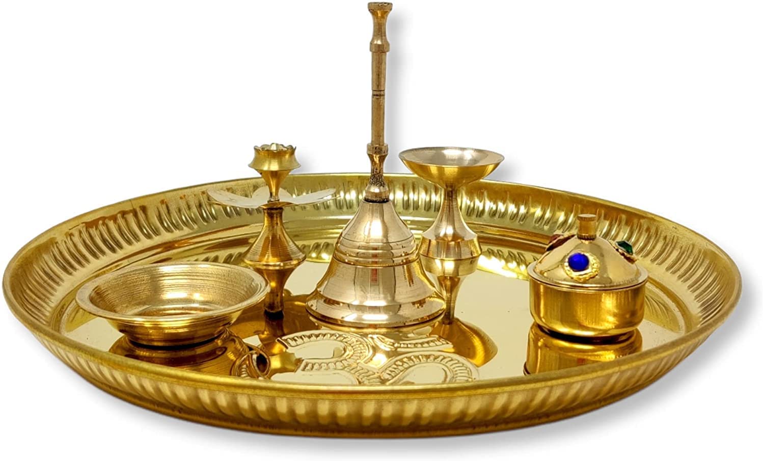 Bengalen Brass Pooja thali Set 8 Inch Puja Thali Decorative for Diwali, Home, Temple, Office, Wedding Gift Items