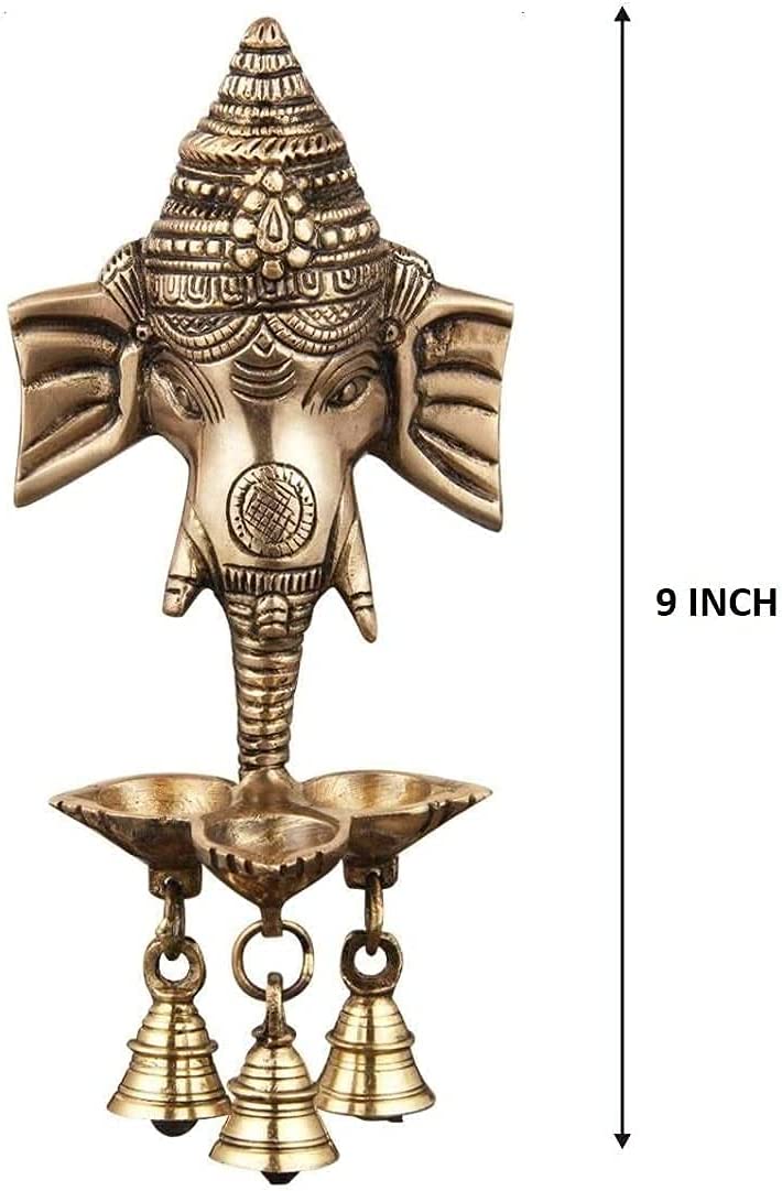 Bengalen Ganesha Brass Hanging Diya Statue with Bell Standard Ganesh Idol for Pooja Home Decorative Puja Diwali Wedding Return Gift Items