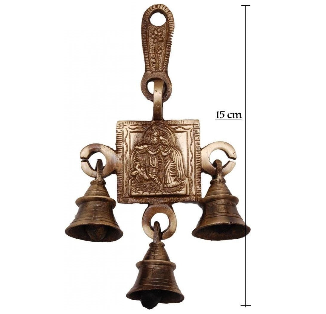 Bengalen Brass Radha Krishna Bells Wall Hanging Idol Decorative Showpiece Antique Finish Wall Decor Statue