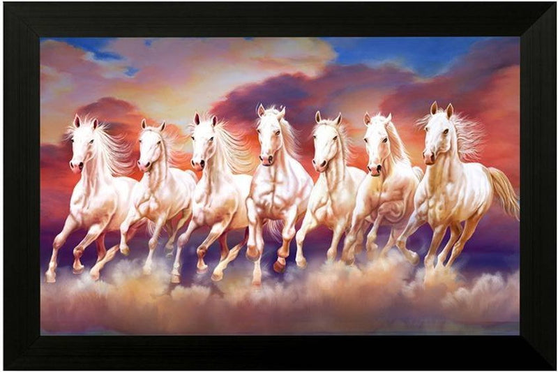 Nobility Seven Lucky Running Horses Painting Vastu Wall Art Decoration for Home, Living Room, Office, Gift for friends or family