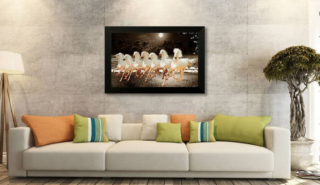 Nobility Seven Lucky Running Horses Painting Vastu Wall Art Decoration for Home, Living Room, Office, Gift for Friends or Family