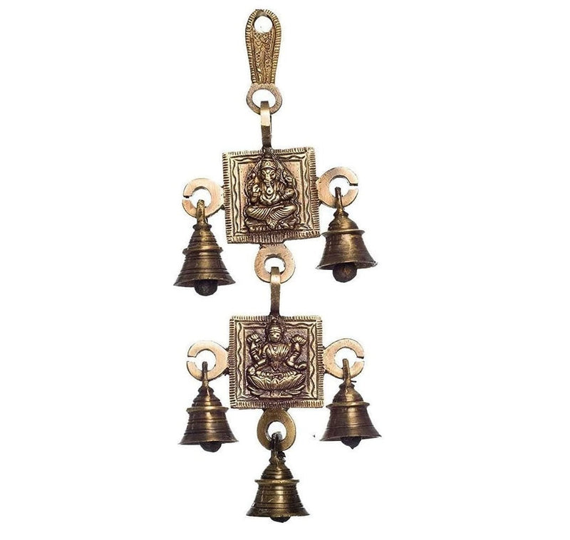 Bengalen Brass New Ganesha Laxmi Bells Wall Hanging Idol Decorative Showpiece Antique Finish Ganesh Lakshmi Wall Art Decor Statue
