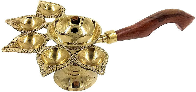 Bengalen Brass Panch Aarti Diya (Gold_4.5 Inch X 9 Inch X 2 Inch)