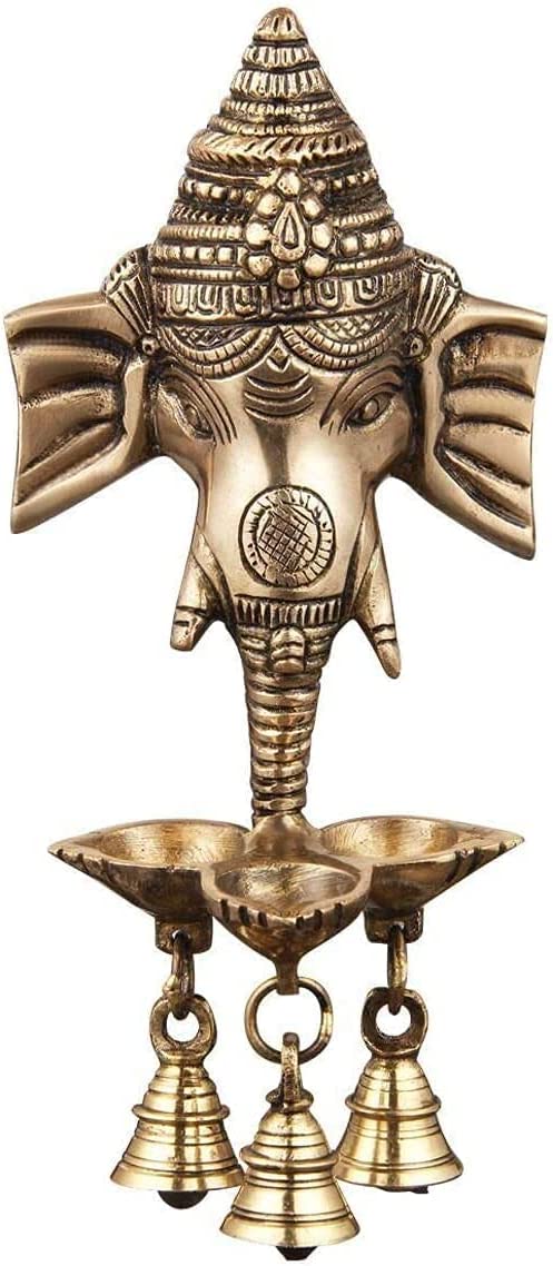 Bengalen Ganesha Brass Hanging Diya Statue with Bell Standard Ganesh Idol for Pooja Home Decorative Puja Diwali Wedding Return Gift Items