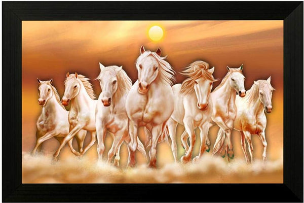 Nobility Seven Lucky Running Vastu Horses Painting Wall Art Decoration for Home, Living Room, Office, Gift for Friends or Family