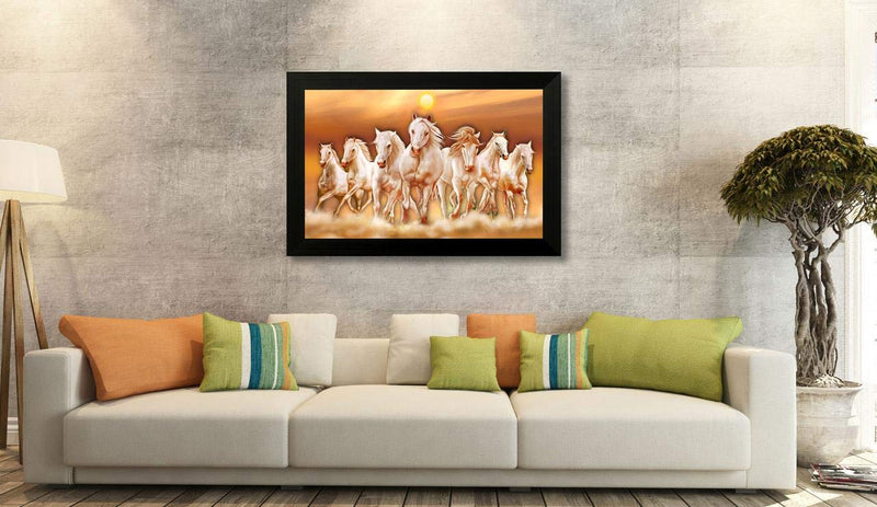 Nobility Seven Lucky Running Vastu Horses Painting Wall Art Decoration for Home, Living Room, Office, Gift for Friends or Family