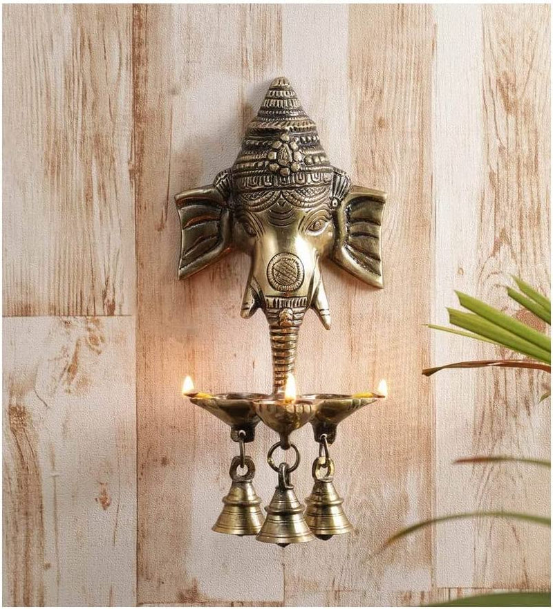 Bengalen Ganesha Brass Hanging Diya Statue with Bell Standard Ganesh Idol for Pooja Home Decorative Puja Diwali Wedding Return Gift Items