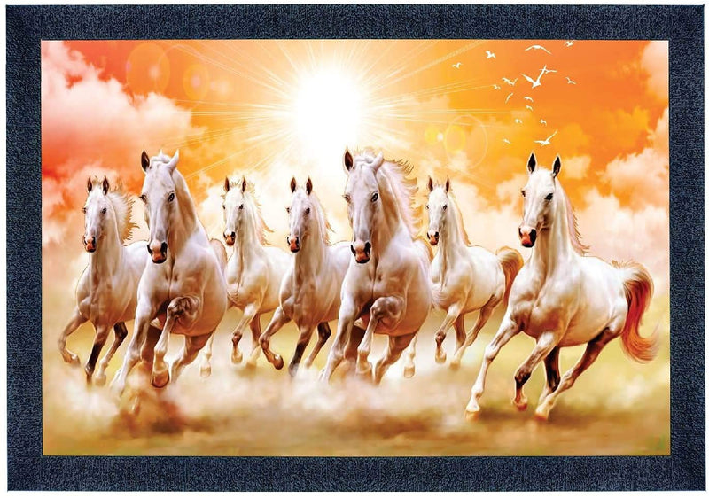 Nobility Seven Lucky Running Horses Painting Vastu Wall Art Decoration for Home, Living Room, Office, Gift for Friends or Family