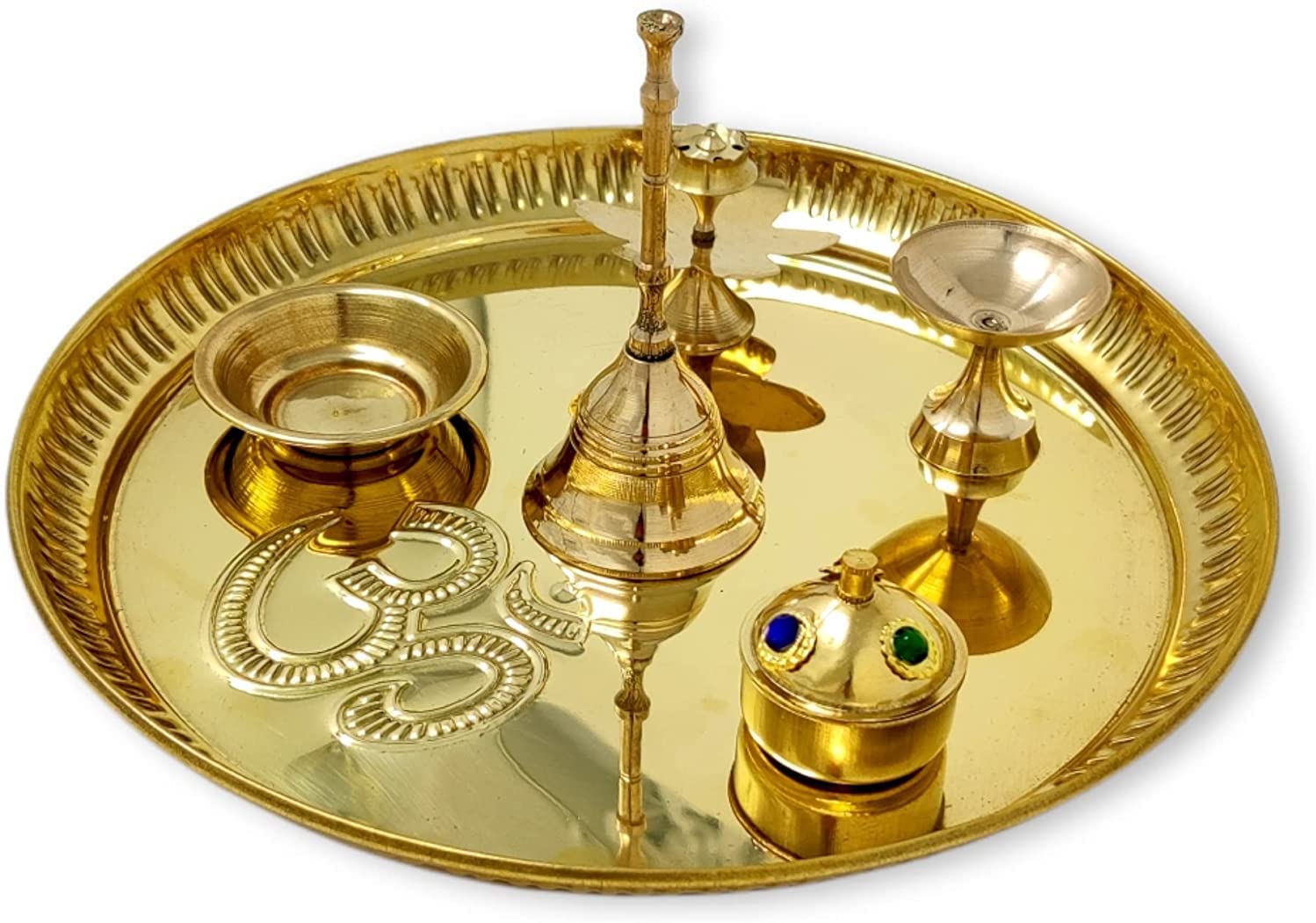 Bengalen Brass Pooja thali Set 8 Inch Puja Thali Decorative for Diwali, Home, Temple, Office, Wedding Gift Items