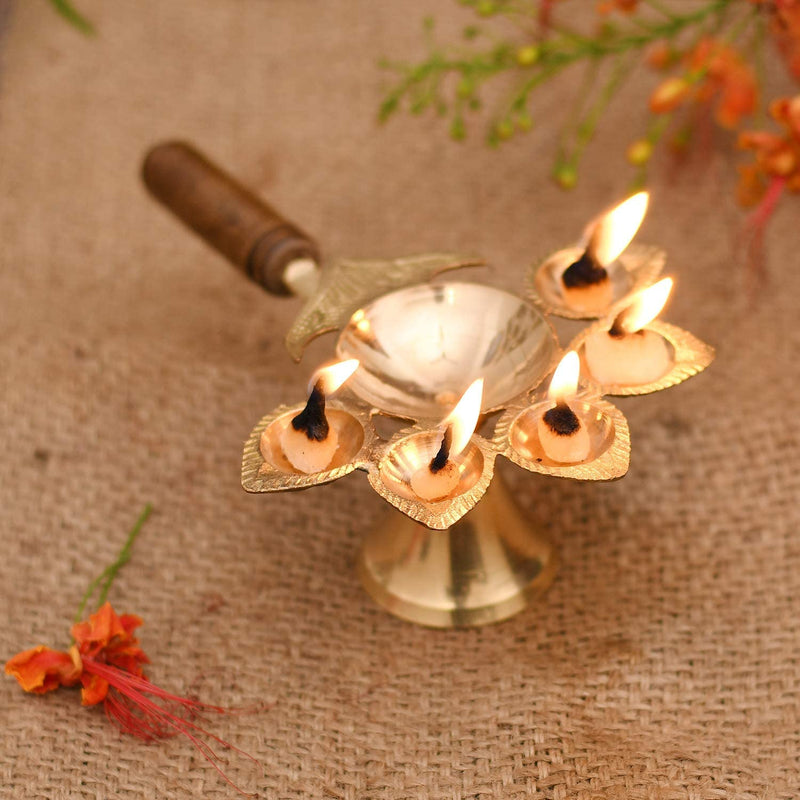 Bengalen Brass Panch Arti Diya for Pooja