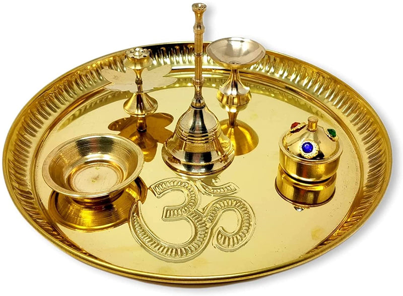 Bengalen Brass Pooja thali Set 8 Inch Puja Thali Decorative for Diwali, Home, Temple, Office, Wedding Gift Items