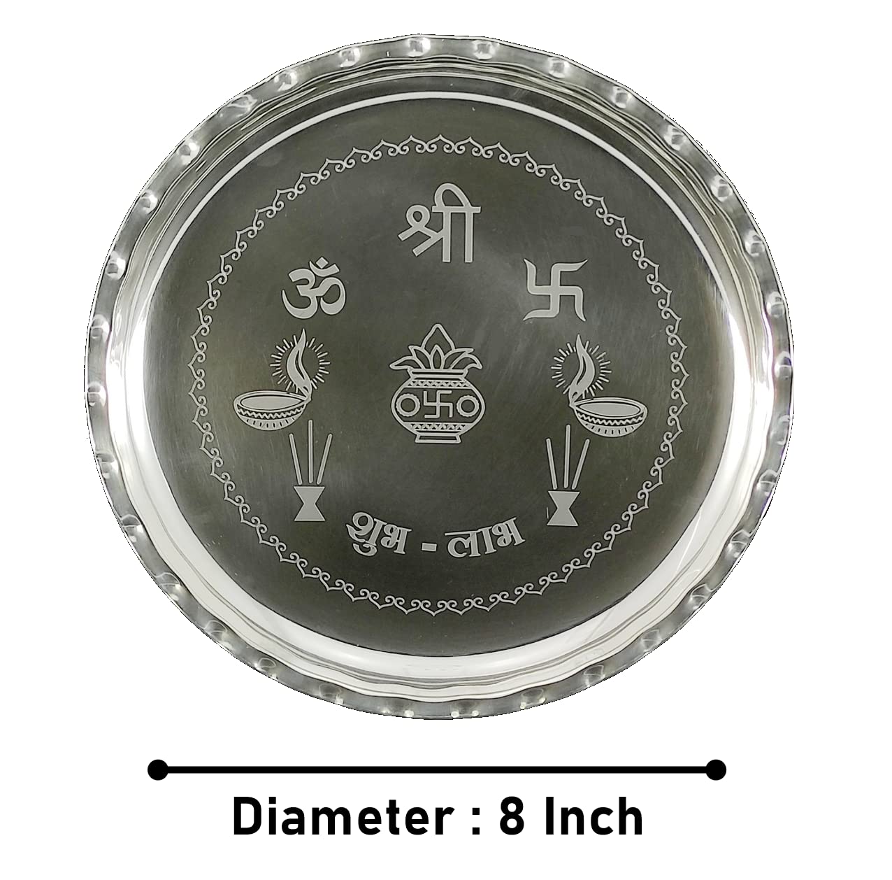 Bengalen Silver Plated Pooja thali Set 8 Inch with Plate Bowl Glass Palli Diya Ghanti Kumkum Stand Dhup Dan Puja Thali for Diwali Home Office Mandir Wedding Return Gift Items