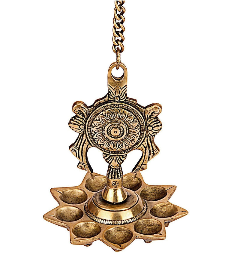 Bengalen Traditional Design Brass Hanging Diya Set with 9 Diya Slots