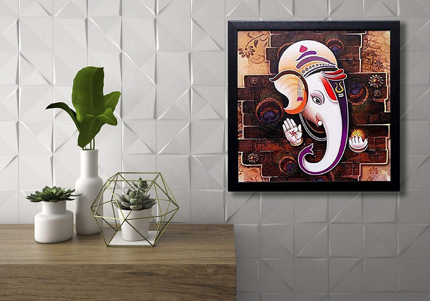 Nobility Ganesha Framed Painting Ganesh Wall Art Decor Statue Idol Decoration for Home, Living Room, Office, Gift for friends or family