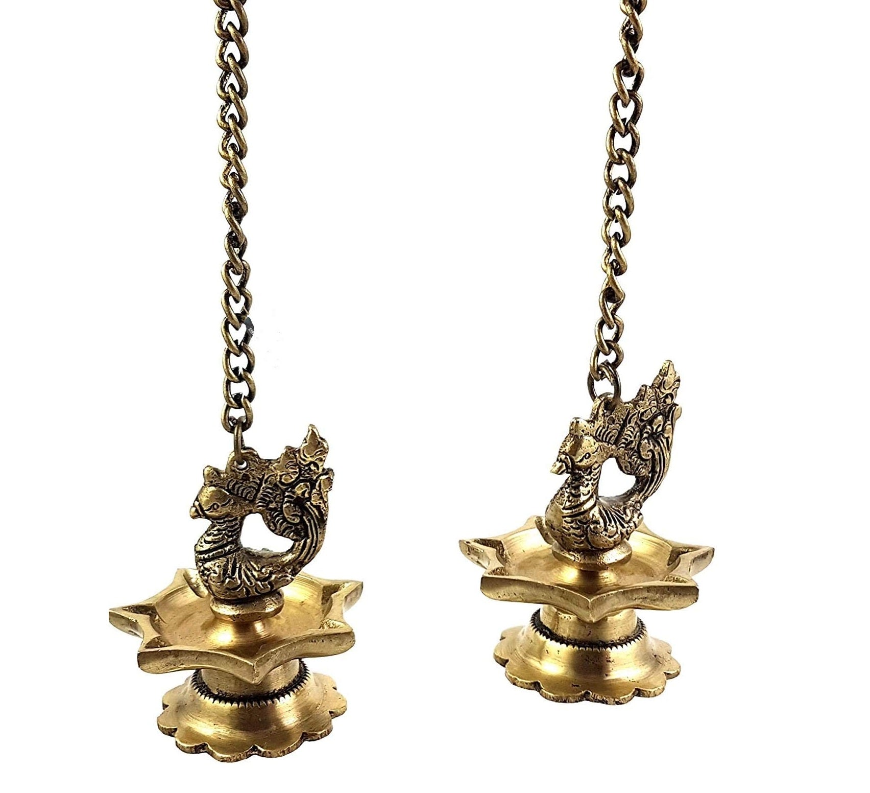 Bengalen Brass Peacock Carved Hanging Diya Set of 02