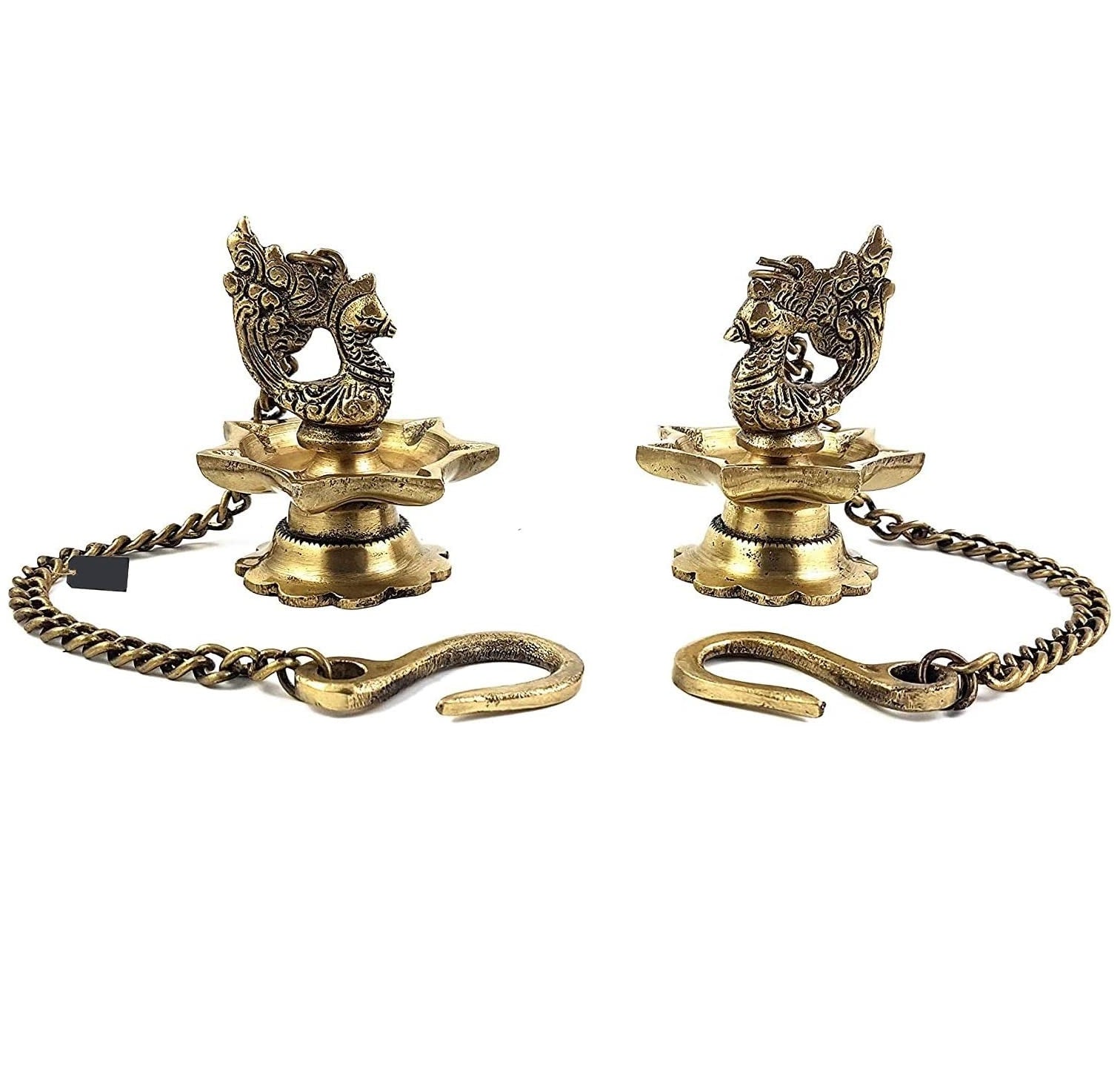 Bengalen Brass Peacock Carved Hanging Diya Set of 02