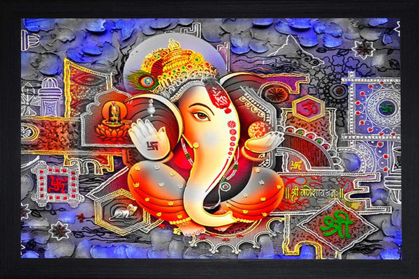 Nobility Ganesha Digital Reprint Framed Painting - Synthetic Wall Art - Size 49 cm x 64 cm