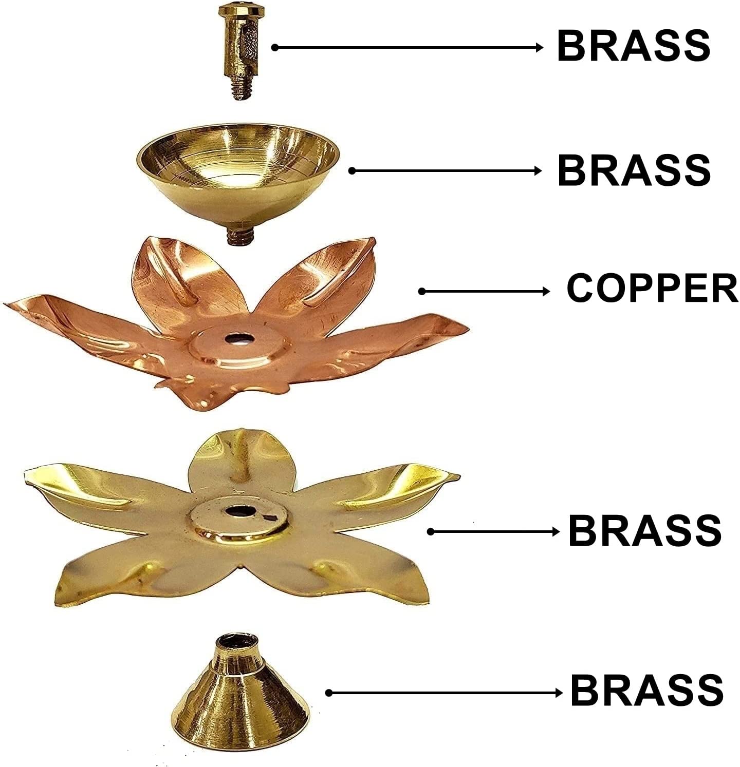 Bengalen Brass Copper Lotus Flower Diya Petal Kamal Shape Metal Deepak Traditional Indian Diwali Deepawali Puja Pooja Vilakku Dia Home Temple Decoration