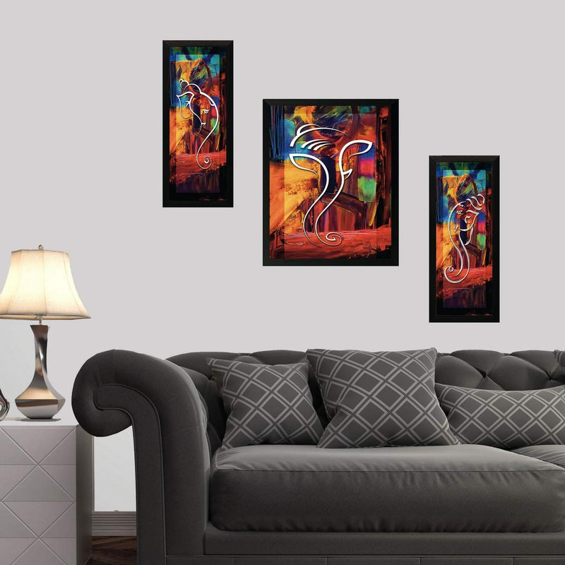 Nobility Ganesha Framed Painting - Exclusive Wall Art Statue - Set of 03
