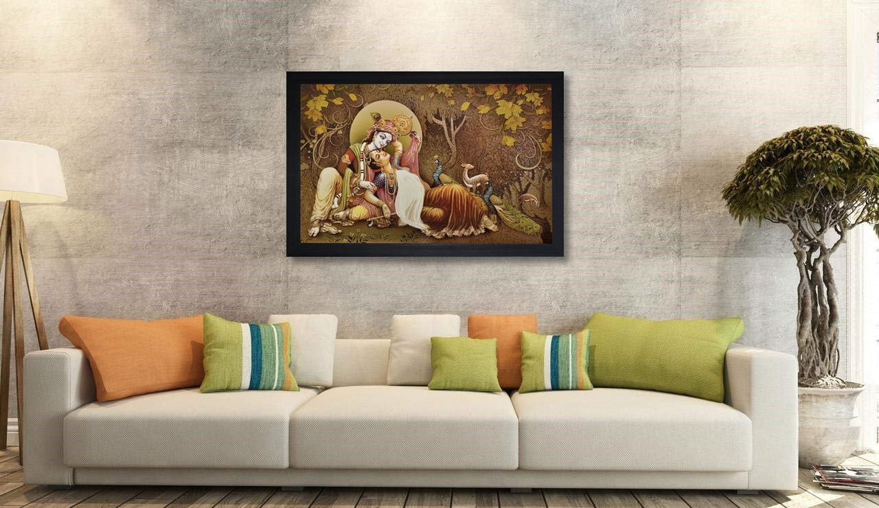 আভিজাত্য রাধা কৃষ্ণ ধর্মীয় পেইন্টিং - ওয়াল আর্ট সিন্থেটিক - আকার: 35 সেমি x 50 সেমি