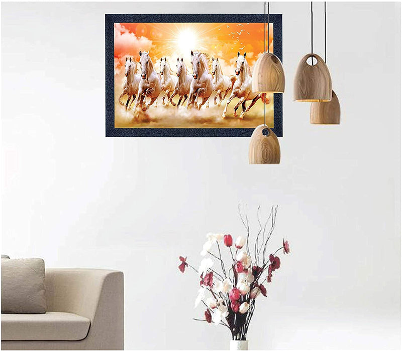 Nobility Seven Lucky Running Horses Painting Vastu Wall Art Decoration for Home, Living Room, Office, Gift for Friends or Family