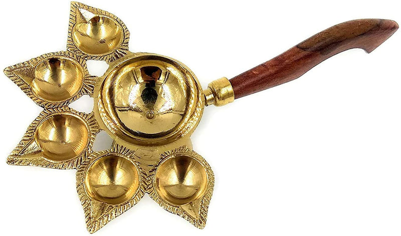 Bengalen Brass Panch Aarti Diya (Gold_4.5 Inch X 9 Inch X 2 Inch)