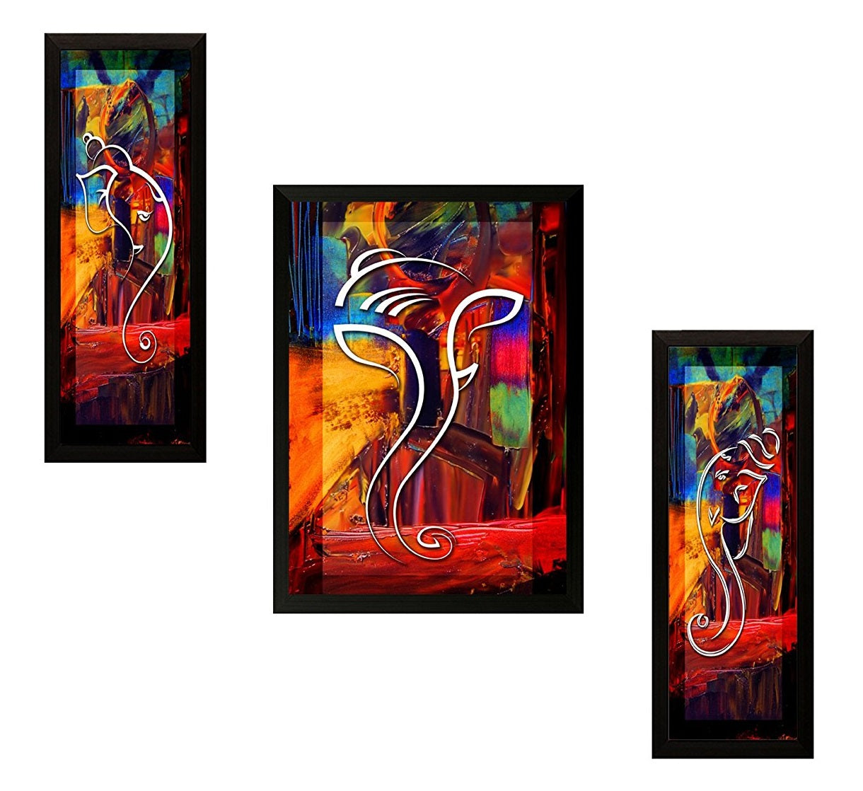 Nobility Ganesha Framed Painting - Exclusive Wall Art Statue - Set of 03