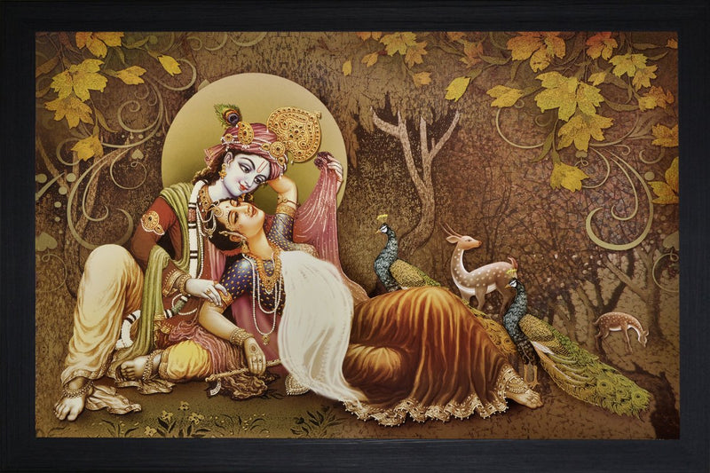 Nobility Radha Krishna Religious Painting - Wall Art Synthetic - Size: 35 cm x 50 cm