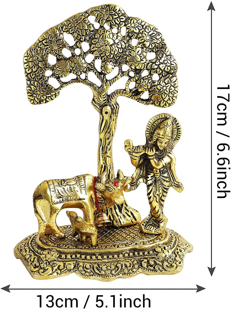 Bengalen Krishna with Cow and Calf Under Tree Idol Hindu Religious Murti for Janmashtami Home Decoration Temple Pooja Decor Wedding Gifts