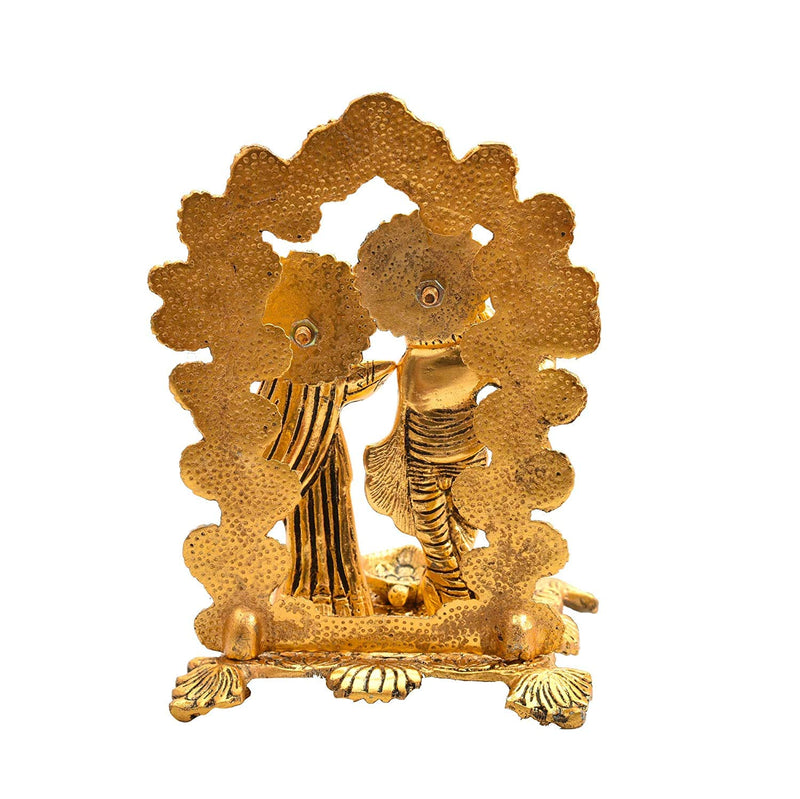 Bengalen Metal Gold Plated Radha Krishna Idol Statue with Diya Hindu Religious Radha Krishan Showpiece
