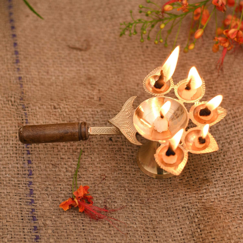 Bengalen Brass Panch Arti Diya for Pooja