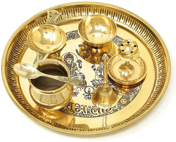 Bengalen Brass Pooja thali Set 8 Inch Puja Set for Diwali Home Office Mandir Wedding Return Gift Items