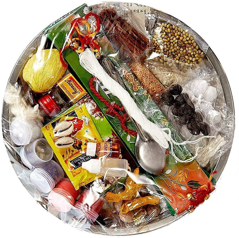 Bengalen Complete All in one Puja Thali Set Pack with 31 Exclusive Pooja Samagri Items for Diwali & Others Puja with 10g German Silver Coin