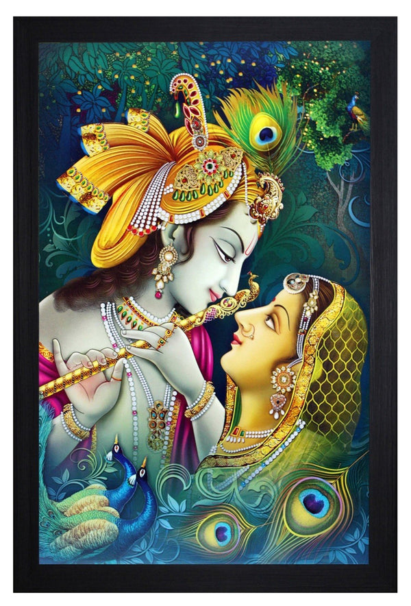 Nobility Radha Krishna Framed Painting UV Textured Design Religious Wall Art Decor Showpiece Figurine Idol Statue