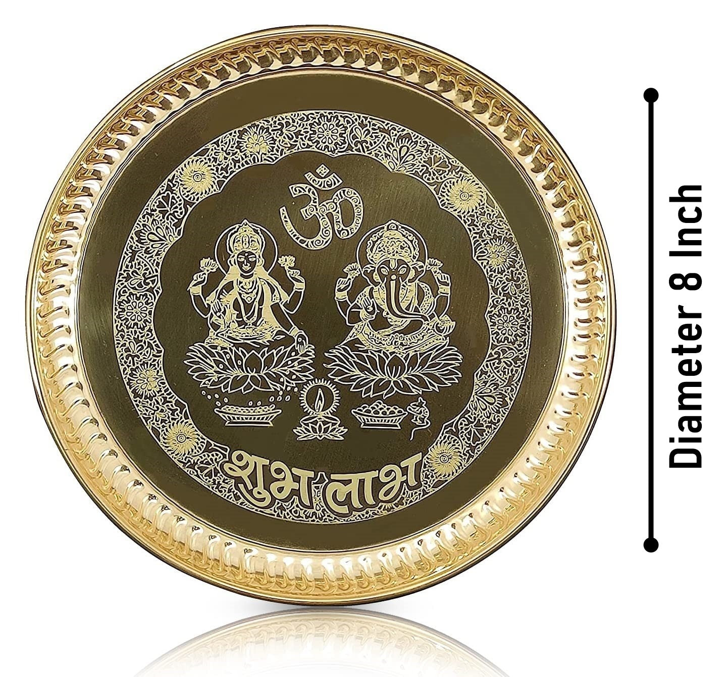 Bengalen Brass Pooja thali Set 8 Inch with Pital Plate Glash Spoon Chandan Bowls Prasad Bowl Puja Arti Thali for Diwali Home Mandir Office Wedding Return Gift Items